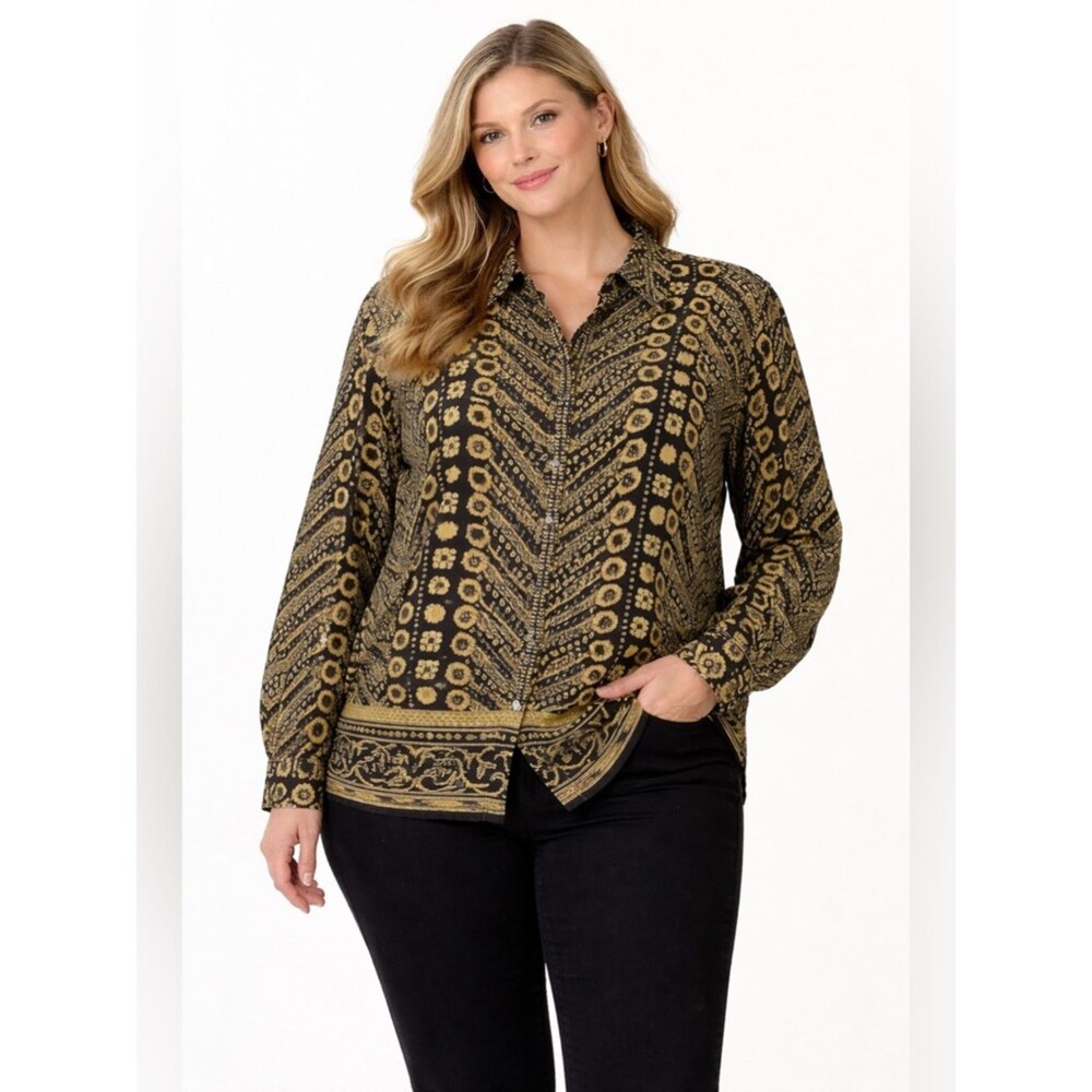 Liz Claiborne Abstract Long Sleeve Button Up Blouse Women’s Size 14